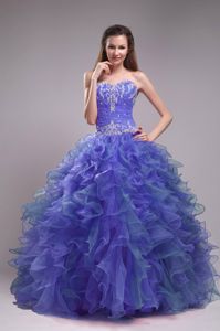 Blue Sweetheart Ball Gown Sweet Sixteen Dresses with Ruffles