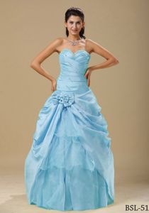 Aqua Blue Sweetheart Quinceanera Dresses with Ruches and Flowers
