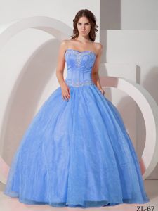 Light Blue Sweetheart Floor-length Tulle Quinceanera Gown Dresses