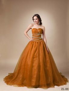 Dark Orange Beading Sweet 15/16 Birthday Dress with Pleats