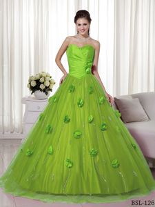 Chic Apple Green Sweetheart Quinceanera Dresses with 3D Flowers