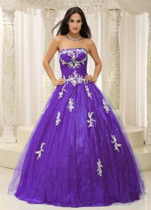 Classic Purple Strapless Dresses for a Quince with Appliques