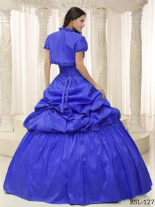 Royal Blue Lace up Back Dresses for a Quince with Capelet and Pick-ups