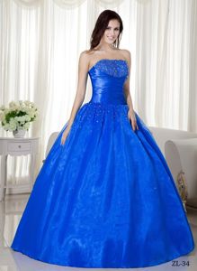 Classic Taffeta Royal Blue Beading Ruched Sweet Sixteen Dresses