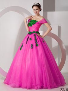 Hot Pink off Shoulders Sweet Sixteen Dresses with Appliques