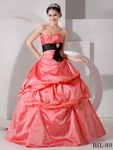 Watermelon Sweet 16 Dresses with Black Sash and Pick-ups