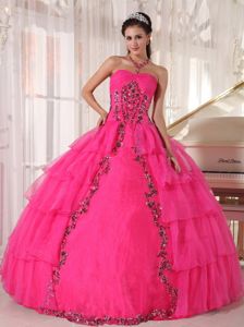Beautiful Hot Pink Multi-Layered Sweet 16 Dresses with Appliques