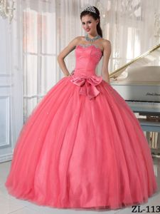 Lovely Watermelon Beading Dress for Quince with Bowknot