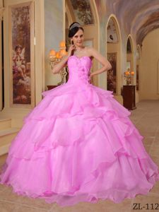 Pink Beading Organza Sweetheart Dress for Sweet 16 with Tiers