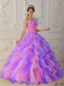 Eye-Catching Colorful Strapless Dress for Sweet 16 with Ruffles