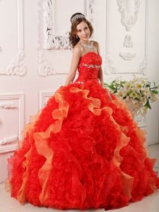 Sexy Red Ruffled Beading Sweetheart Dress for Sweet 16