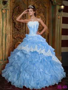 Lovely Strapless Light Blue Ruffled Dress for Sweet 16 with Pick-ups