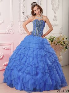 Lovely Sky Blue Sweetheart Beading Dress for Quince with Ruffles
