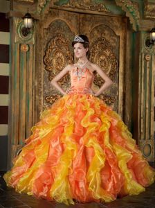 Orange and Yellow Sweet Sixteen Dresses with Appliques and Ruffles for Music Festival