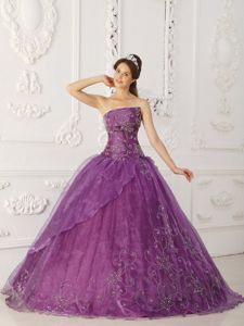 Stylish Embroidery Satin and Tulle Quinceanera Party Dress in Purple