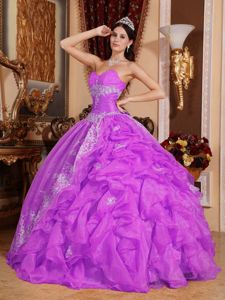 Sweetheart Pick-ups Quinceanera Gown Dress Appliques in Fuchsia