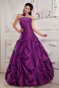 New Strapless Embroidery Beaded Taffeta Dress for Quince in Purple