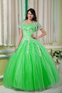 Spring Green Sweet 15 Dresses with Appliques and Beading in Tulle