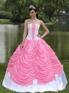 Pink and White Pick-ups Sweet 15 Dresses with Hand Made Flowers