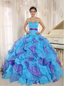 Discount Colorful Ruffles Quinces Dresses Sweetheart with Appliques