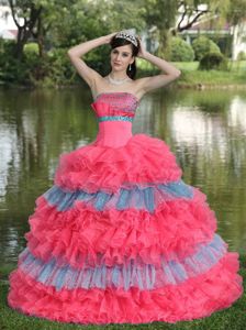 Sequins Beading Dress for Sweet 15 with Multi-color Ruffled Layers