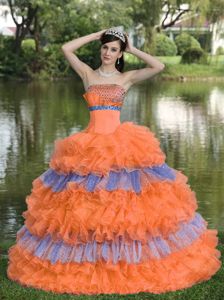 Enshrinement Multi-tiered Beading and Sequins Quinceanera Dress in Orange