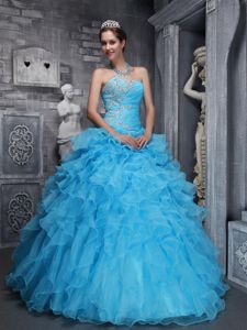 Latest Beading Sweetheart Sweet 15 Dresses Multi-layer in Aqua Blue