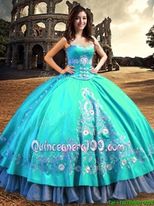 Noble Aqua Blue Quinceanera Dresses Prom and Sweet 16 and Quinceanera and For withEmbroidery Sweetheart Sleeveless Lace Up