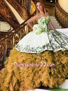 Flirting Yellow And White Sweetheart Lace Up Appliques and Embroidery Quinceanera Gowns Sleeveless