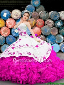 Pretty Summer and Fall and Winter Organza Sleeveless Floor Length Vestidos de Quinceanera andAppliques and Embroidery and Ruffles