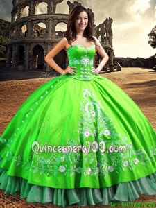 Smart Off The Shoulder Sleeveless Satin Quince Ball Gowns Lace and Embroidery Lace Up