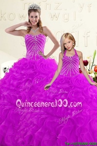 High Quality Purple Sleeveless Beading and Ruffles Floor Length Quinceanera Dresses