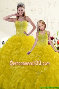 Dynamic Sweetheart Sleeveless Lace Up 15 Quinceanera Dress Yellow Organza