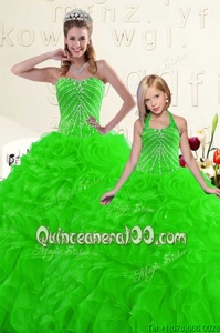 Designer Green Ball Gowns Organza Sweetheart Sleeveless Beading and Ruffles Floor Length Lace Up Sweet 16 Quinceanera Dress