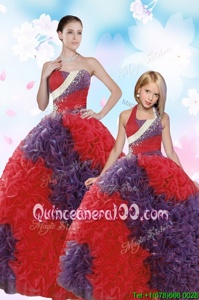 Delicate Ball Gowns Quinceanera Dresses Coral Red Strapless Fabric With Rolling Flowers Sleeveless Floor Length Lace Up