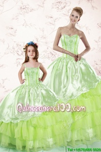 Low Price Ruffled Floor Length Ball Gowns Sleeveless Yellow Green Quinceanera Dress Lace Up