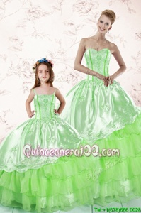 Best Selling Sleeveless Lace Up Floor Length Embroidery and Ruffled Layers Quinceanera Gowns