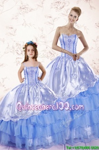 Ruffled Ball Gowns Quinceanera Gown Baby Blue Sweetheart Organza Sleeveless Floor Length Lace Up