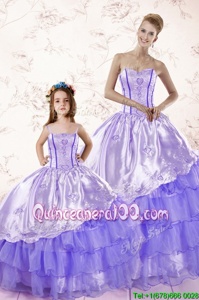 Colorful Sleeveless Embroidery and Ruffled Layers Lace Up Quinceanera Gown