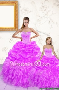 Custom Design Pick Ups Lilac Sleeveless Organza Lace Up 15 Quinceanera Dress forMilitary Ball and Sweet 16 and Quinceanera