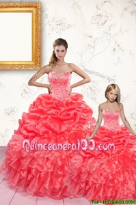 Flirting Sweetheart Sleeveless Organza Quinceanera Gowns Beading and Ruffles and Pick Ups Lace Up