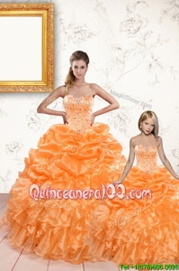 Perfect Orange Ball Gowns Beading and Ruffles and Pick Ups Sweet 16 Dresses Lace Up Organza Sleeveless Floor Length