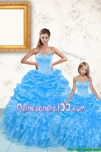 Customized Sleeveless Lace Up Floor Length Beading and Ruffles and Pick Ups Quinceanera Dress