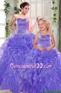 Shining Lavender Sleeveless Floor Length Beading and Ruffles Lace Up Quinceanera Gown