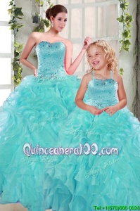 Flare Sweetheart Sleeveless Organza Quinceanera Gown Beading and Ruffles Lace Up