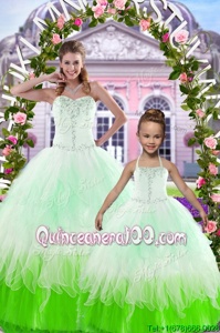 Spring and Summer and Fall and Winter Tulle Sleeveless Floor Length Sweet 16 Dresses andBeading