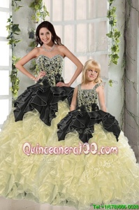 Shining Black and Light Yellow Sleeveless Organza Lace Up Sweet 16 Quinceanera Dress forMilitary Ball and Sweet 16 and Quinceanera