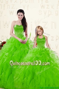 Flirting Spring Green Sweetheart Lace Up Beading and Ruffles Quinceanera Gowns Sleeveless