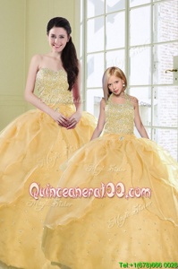 New Style Gold Sweetheart Lace Up Beading and Sequins Sweet 16 Dress Sleeveless