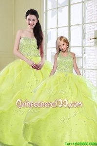 Elegant Floor Length Lace Up Quince Ball Gowns Yellow Green and In forMilitary Ball and Sweet 16 and Quinceanera withBeading and Sequins